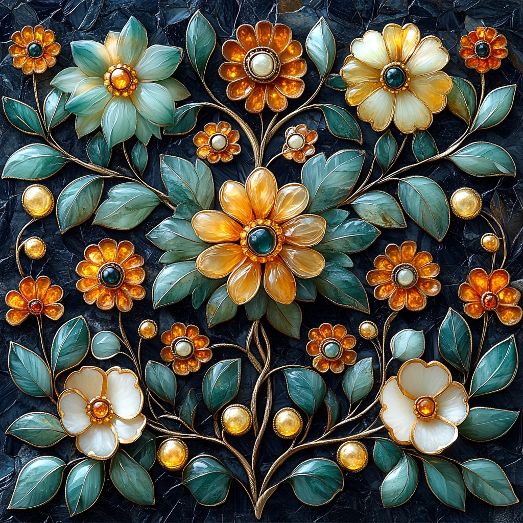 翡翠花卉镶金饰