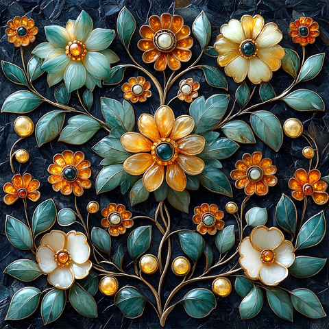 翡翠花卉镶金饰