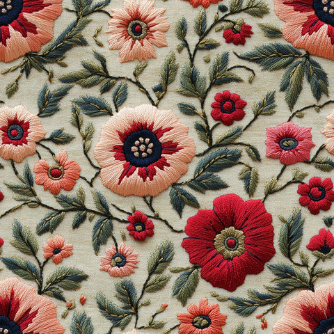 花卉几何刺绣图案