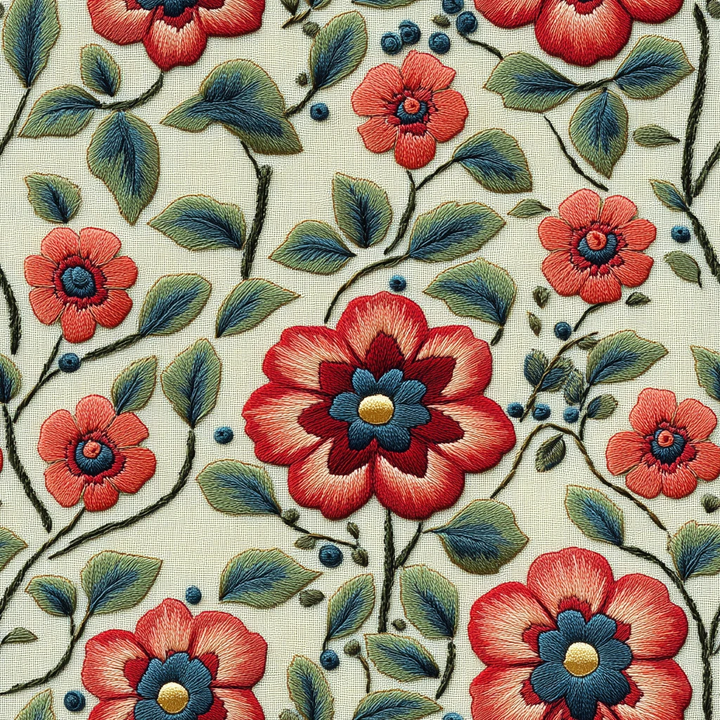 花卉几何刺绣图案