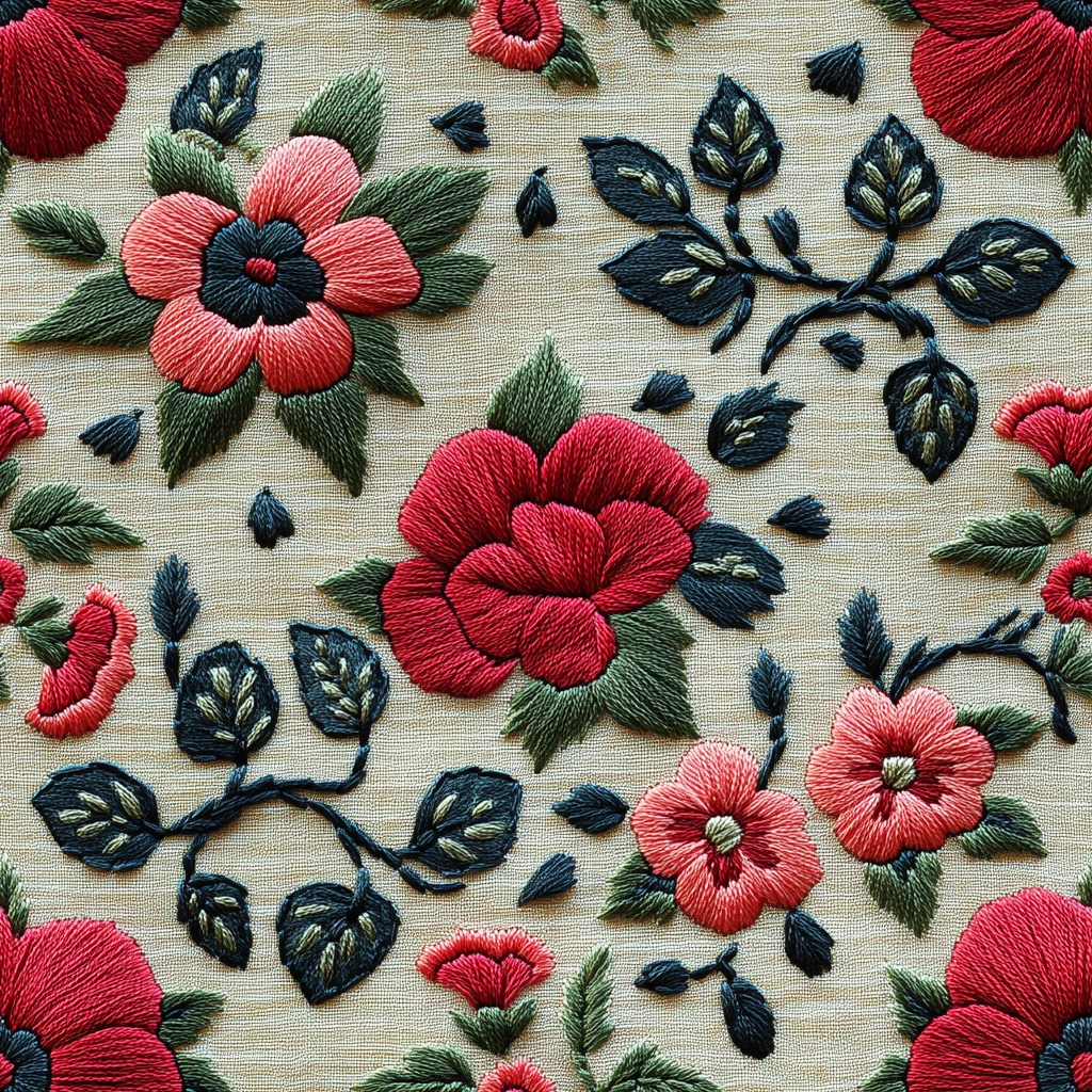 花卉几何刺绣图案