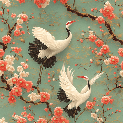 樱花下展翅的鹤