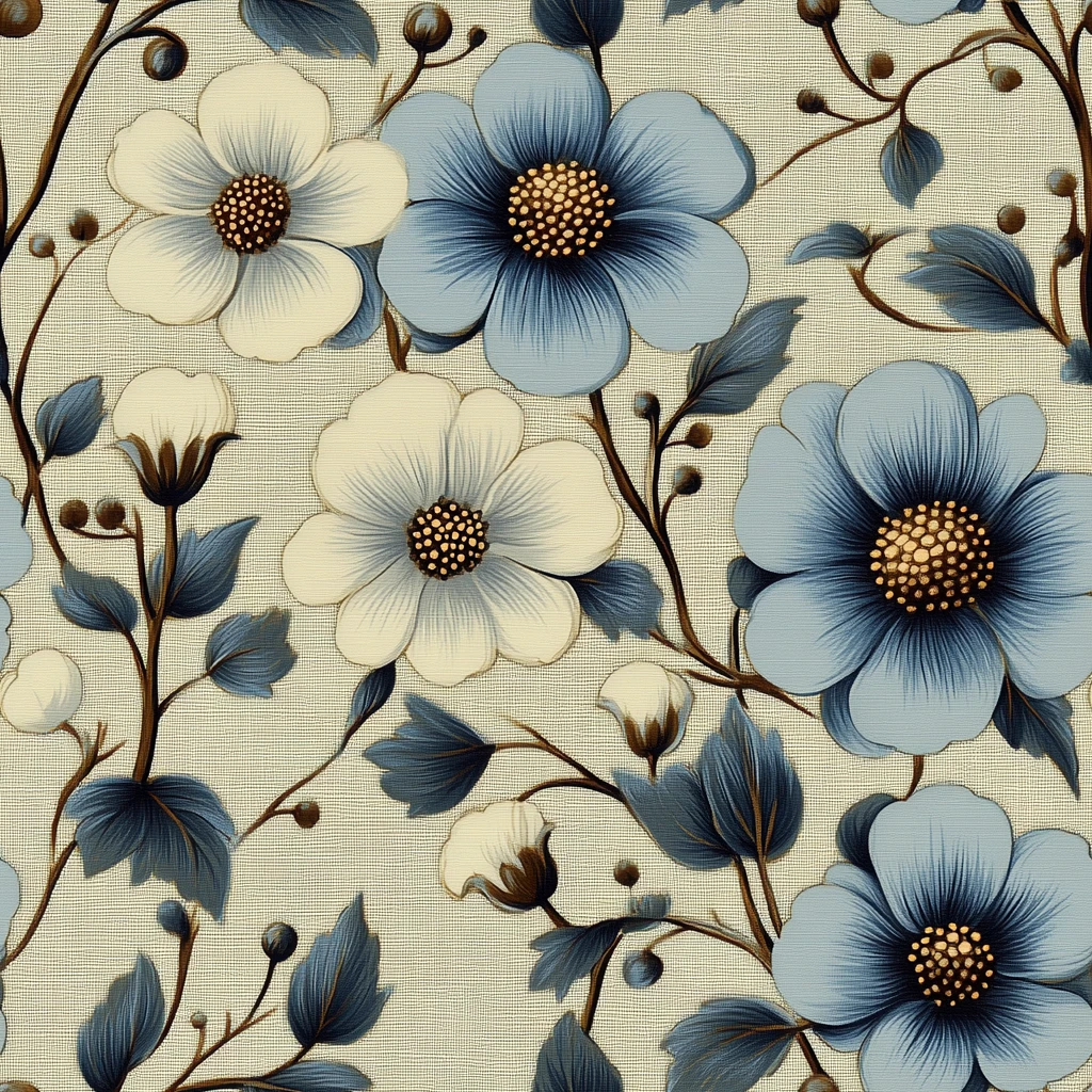 蓝白灰花卉纹样