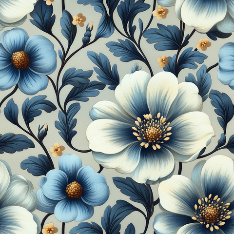 蓝白灰花卉纹样