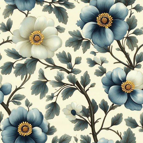 蓝白灰花卉纹样