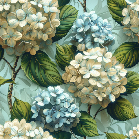 绣球花簇与绿叶