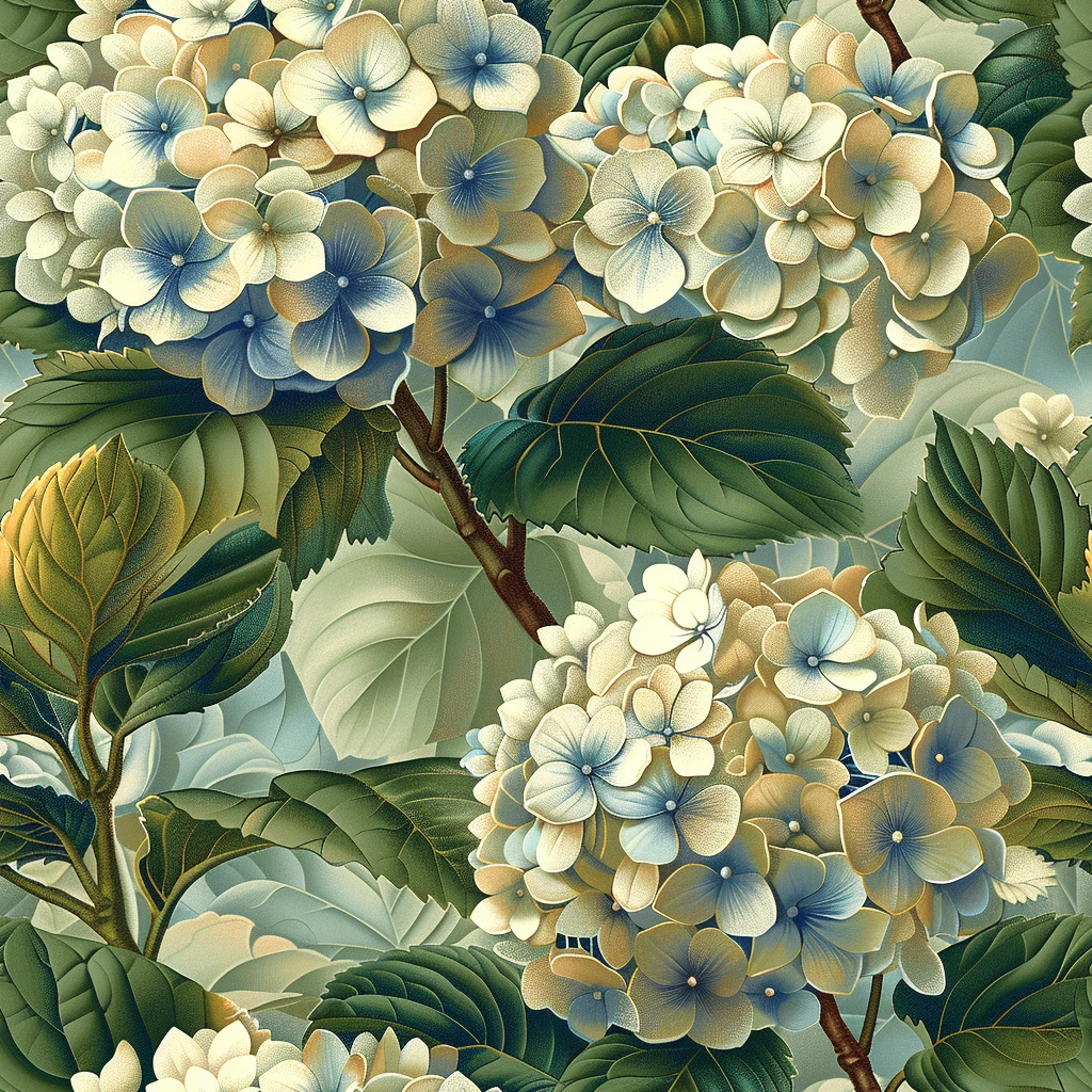 绣球花簇与绿叶