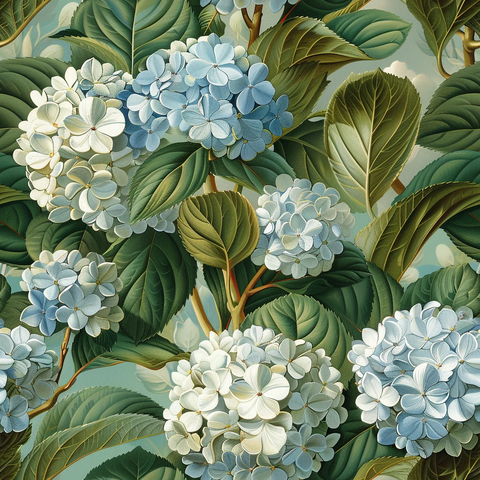 绣球花簇与绿叶