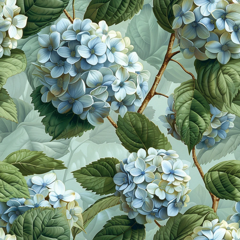 绣球花簇与绿叶