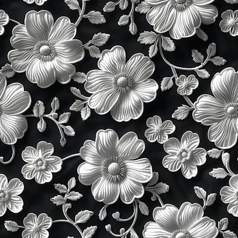 白花黑底蕾丝图案