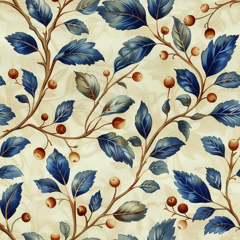 蓝色棕色叶纹织物