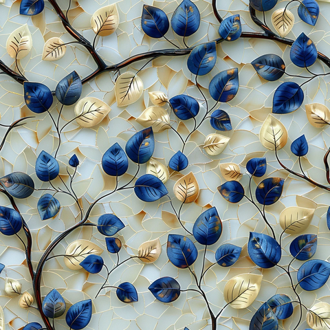 蓝色棕色叶纹织物