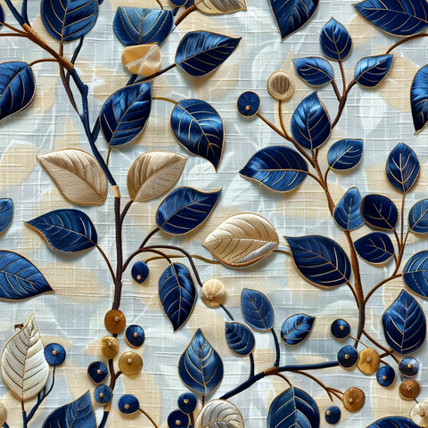 蓝色棕色叶纹织物