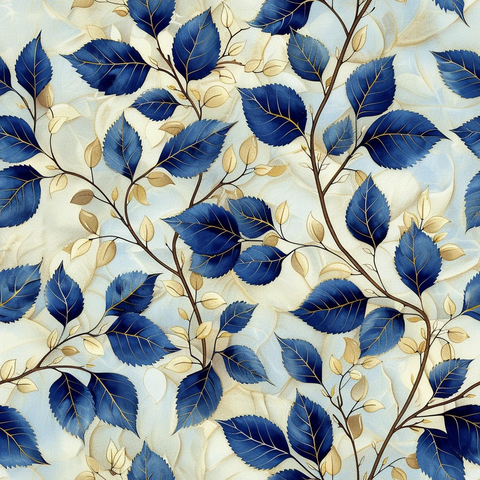 蓝色棕色叶纹织物