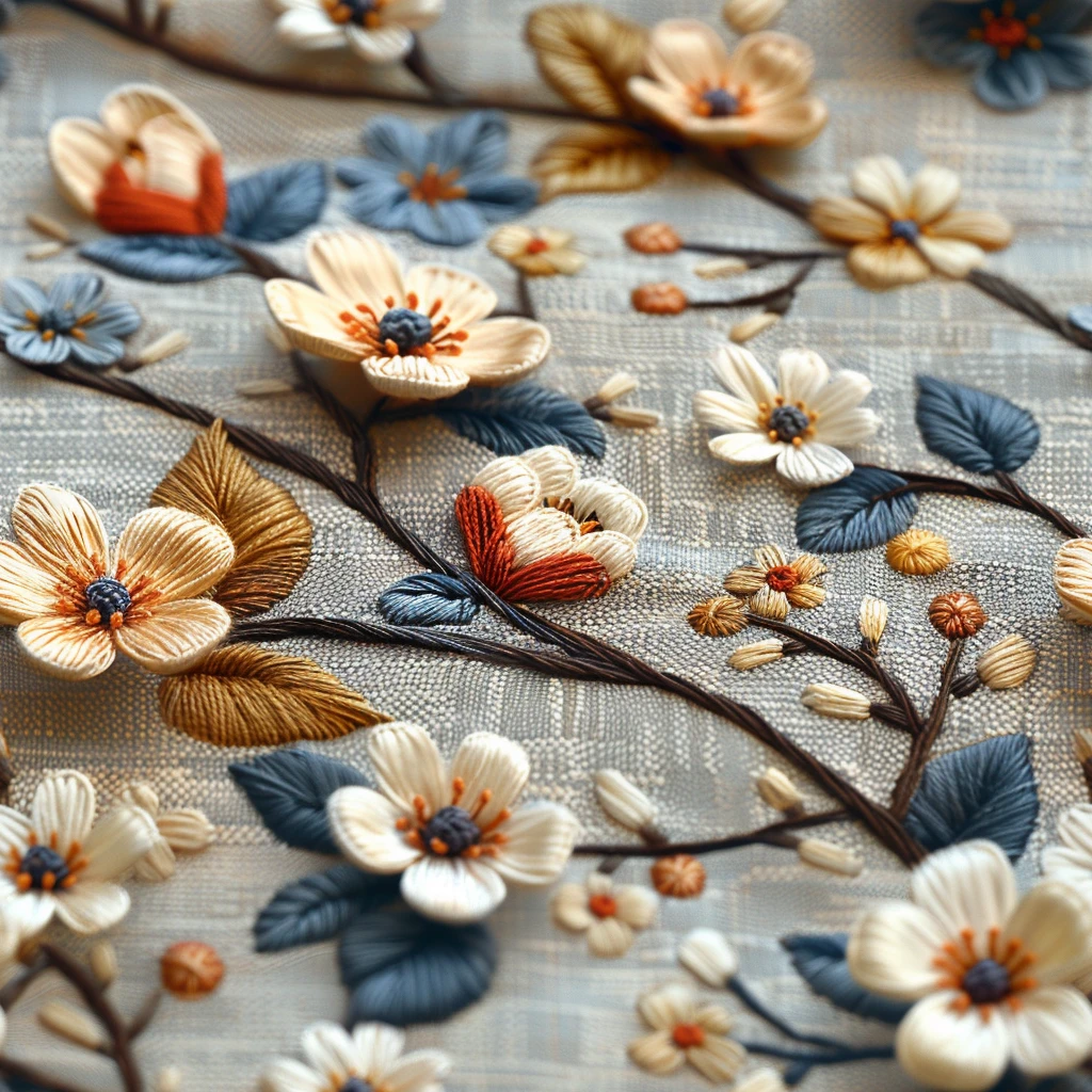 奶油色树叶刺绣图案