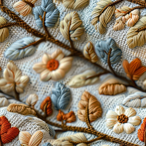 奶油色树叶刺绣图案