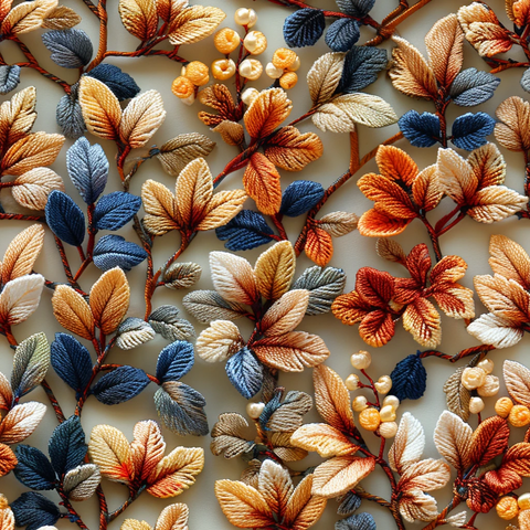 奶油色树叶刺绣图案