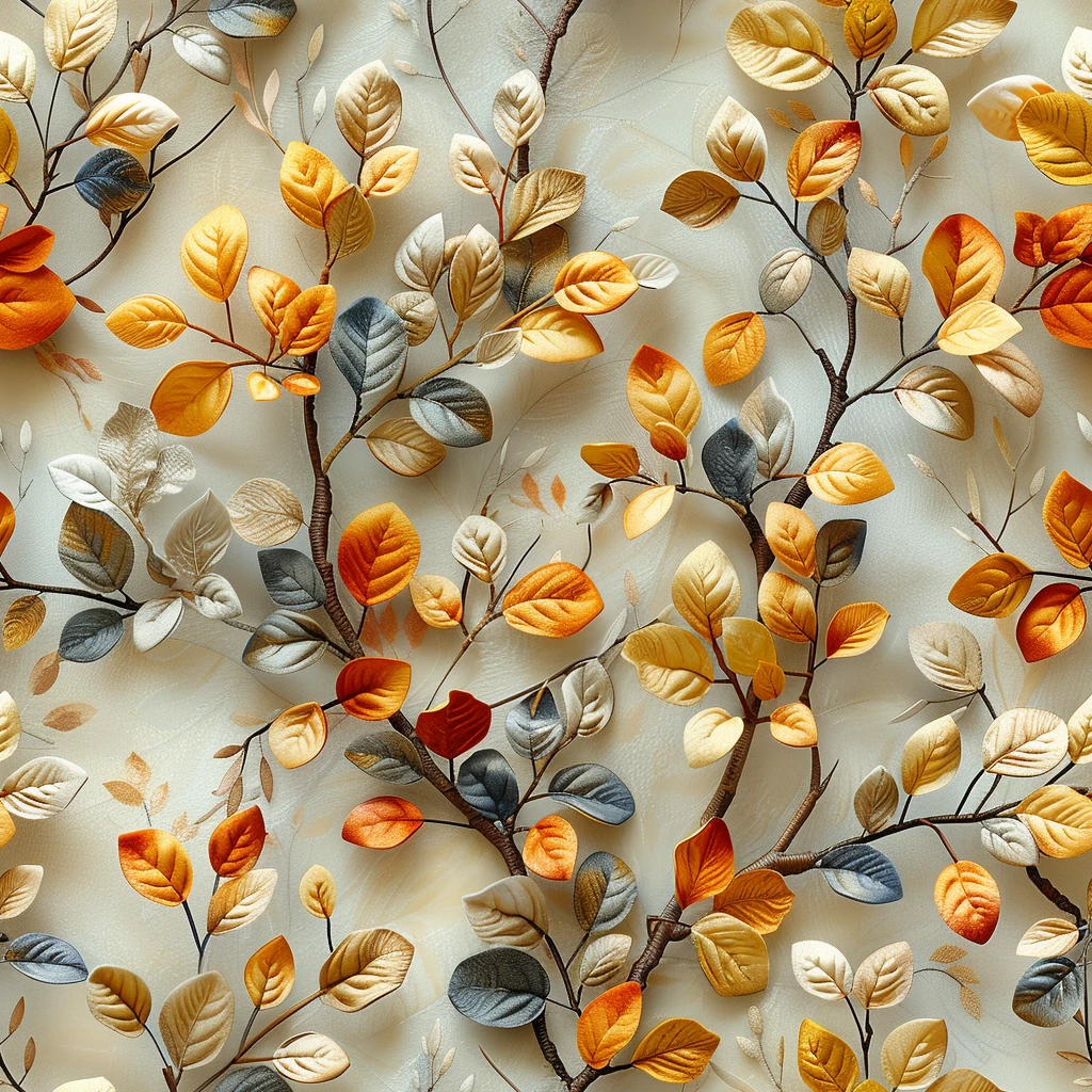 奶油色树叶刺绣图案