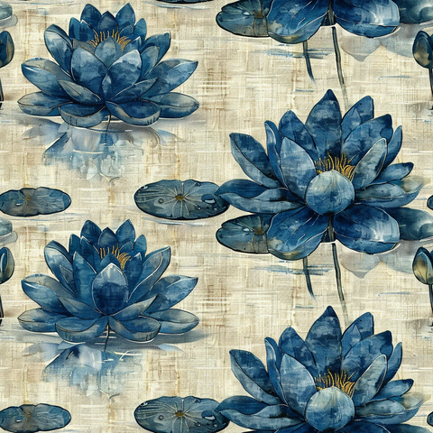 蓝绿莲叶图案布