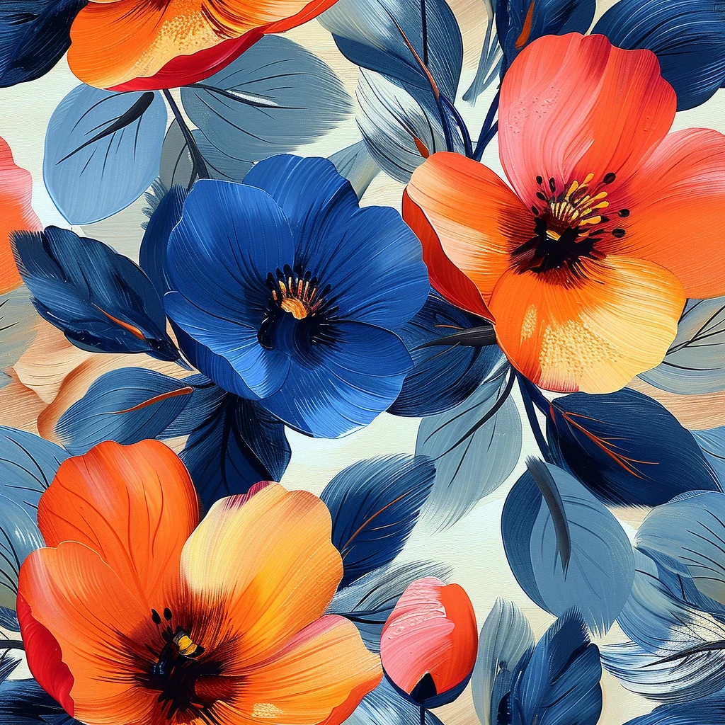 蓝桃奶油花卉纹样