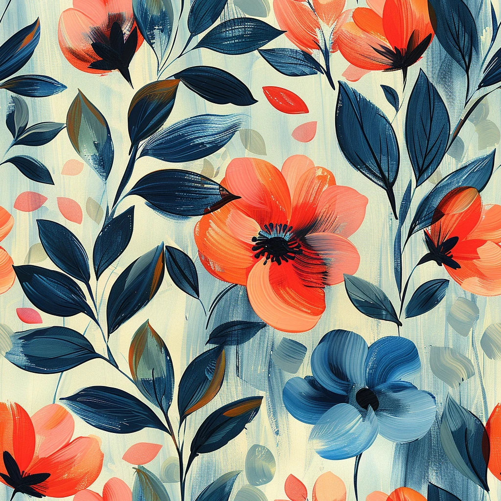 蓝桃奶油花卉纹样