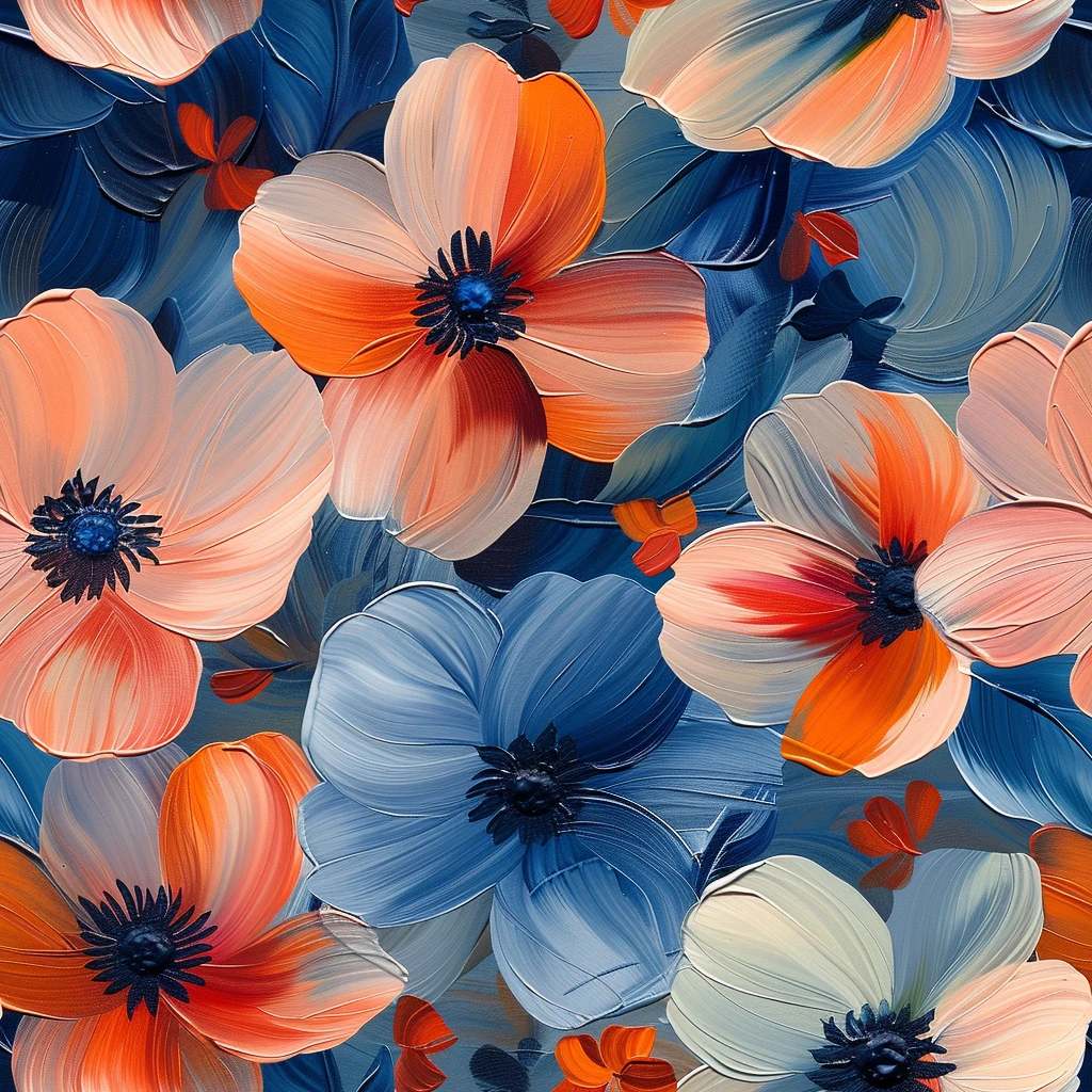 蓝桃奶油花卉纹样