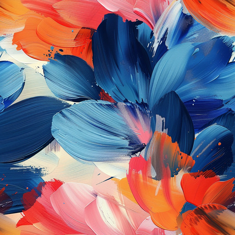 蓝桃奶油花卉纹样