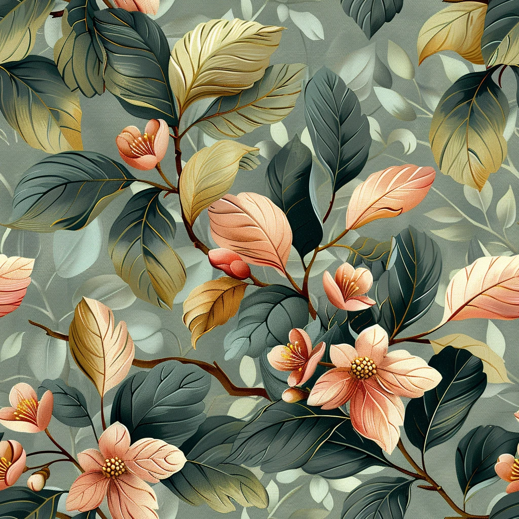 粉色绿叶花卉图案