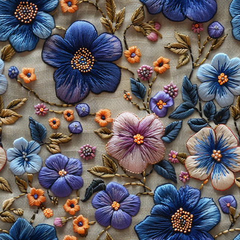 蓝紫花簇刺绣设计