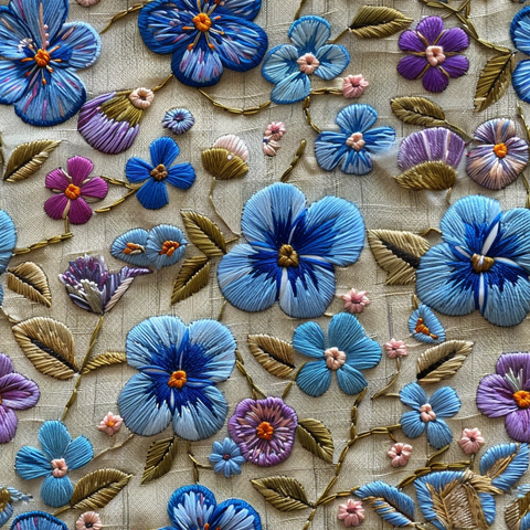蓝紫花簇刺绣设计