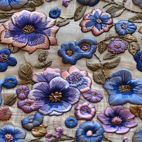 蓝紫花簇刺绣设计