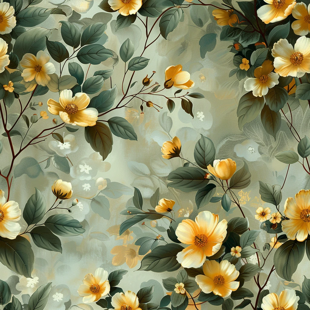 金绿奶油花卉图案