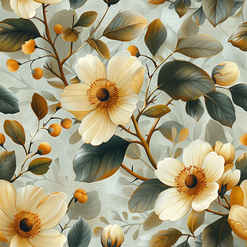 金绿奶油花卉图案