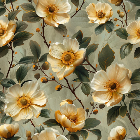 金绿奶油花卉图案