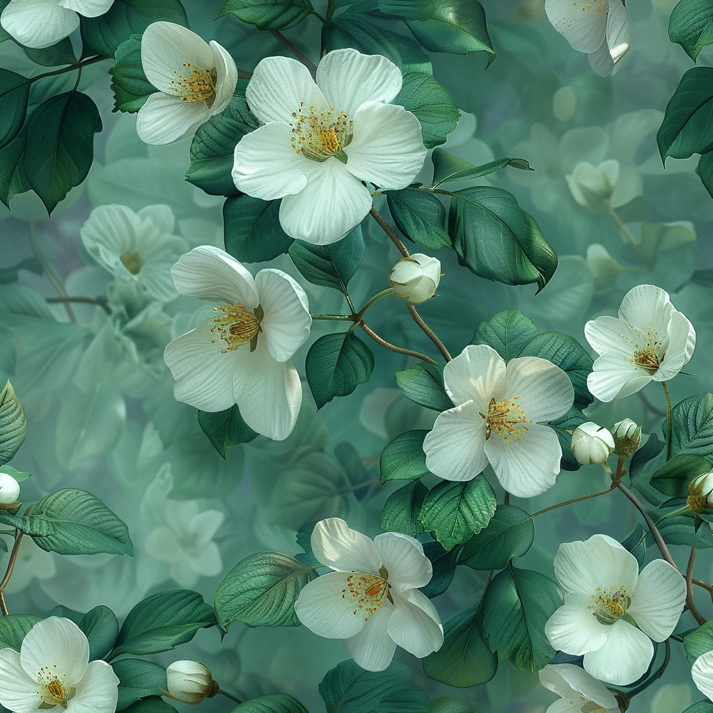 白花绿叶渐变图案