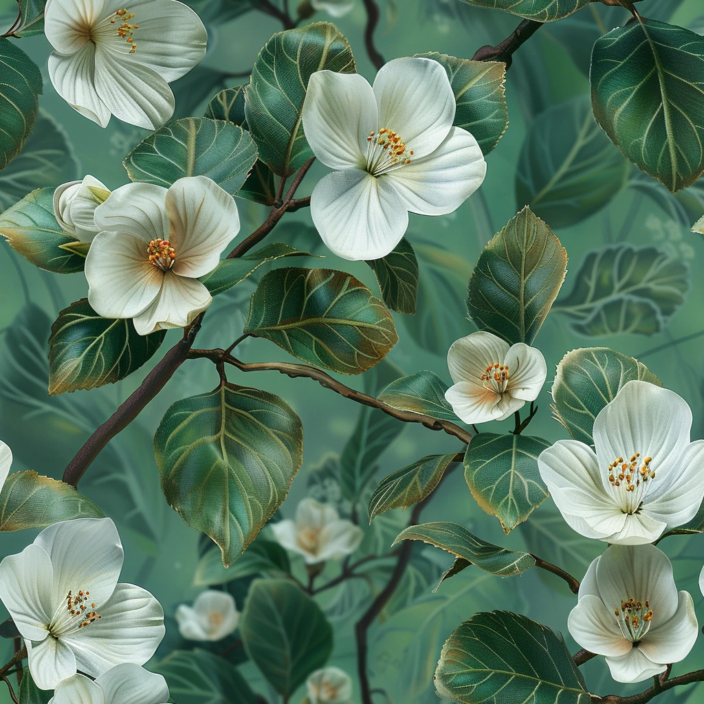 白花绿叶渐变图案