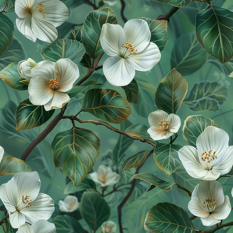 白花绿叶渐变图案