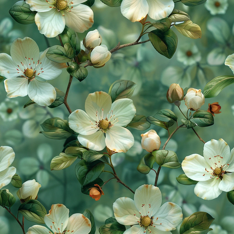 白花绿叶渐变图案