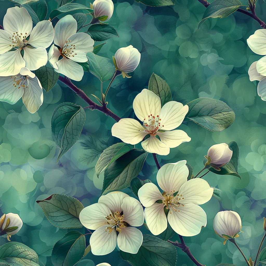 白花绿叶渐变图案