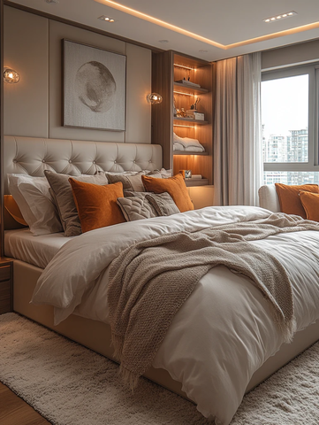 大床白墙皮革床头