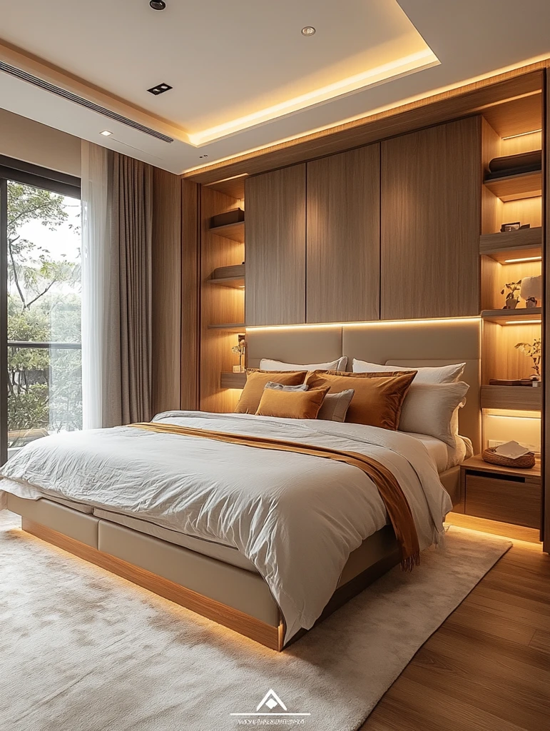 大床白墙皮革床头