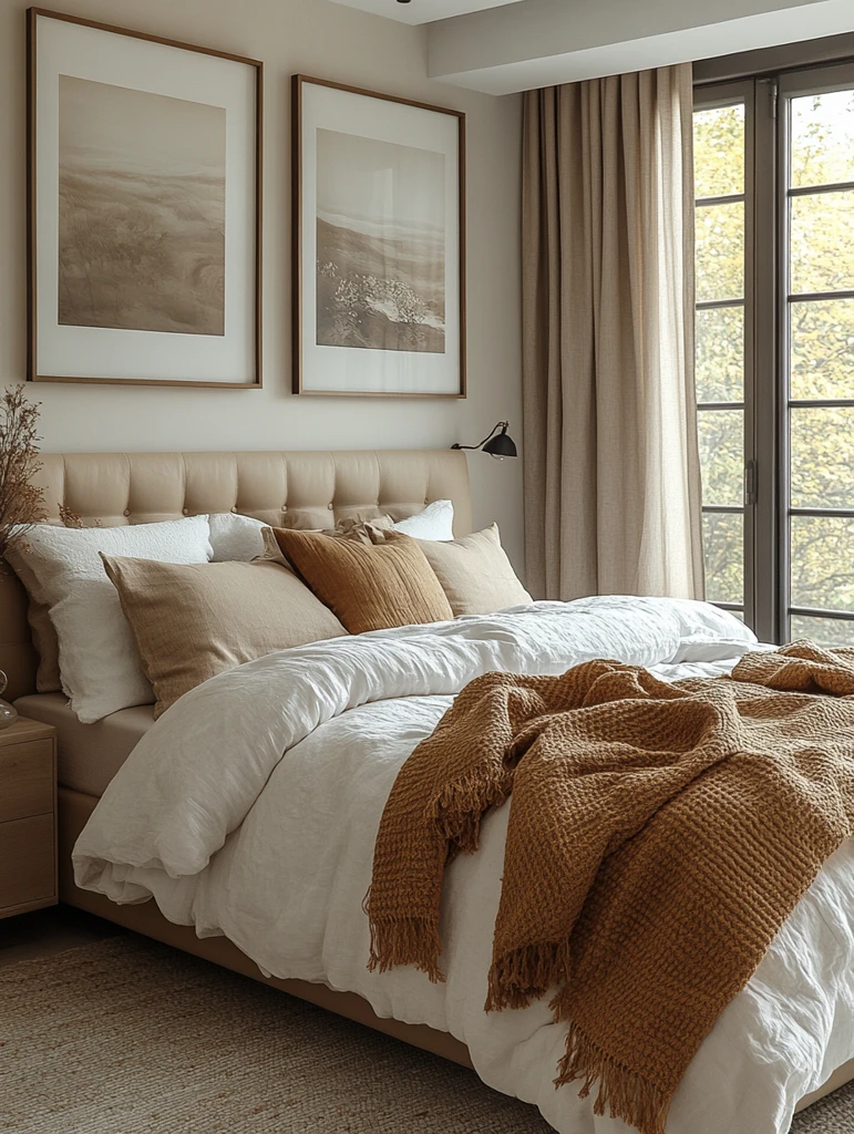 大床白墙皮革床头