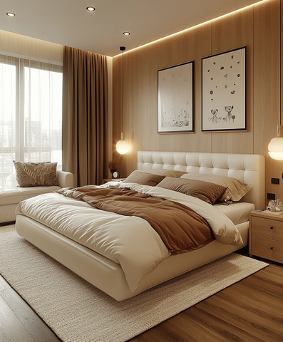 白色皮革双人床