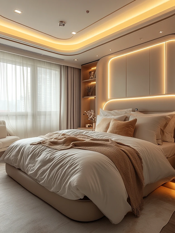 白色墙面简约床