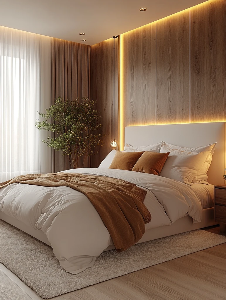 白色墙面简约床