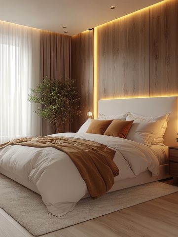 白色墙面简约床