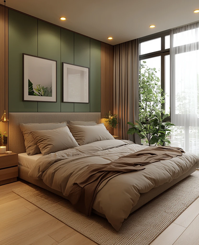 灰色软包床头卧室