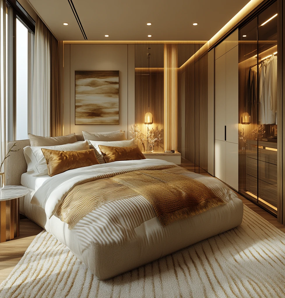 中性色调实木卧室