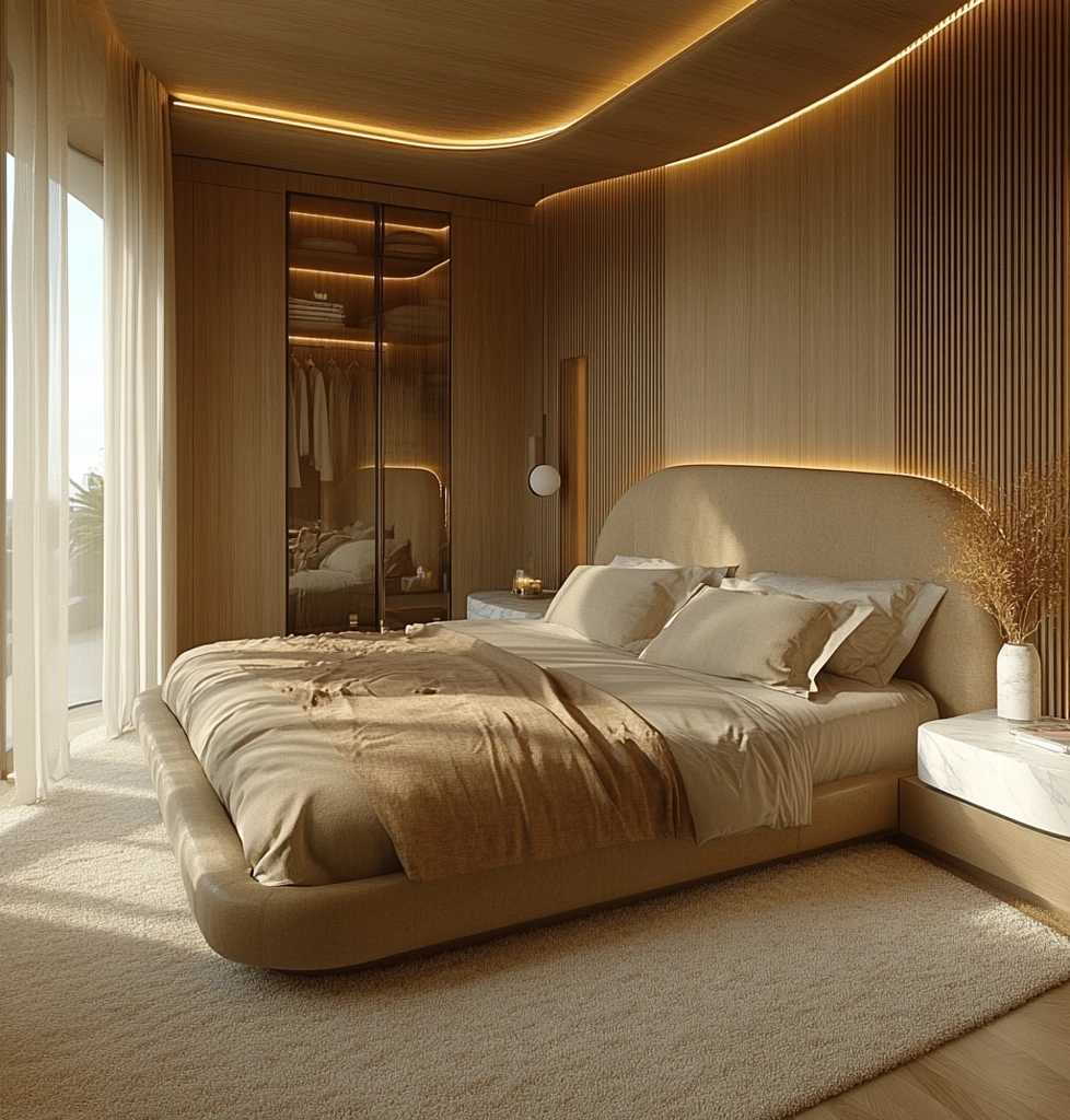 中性色调实木卧室