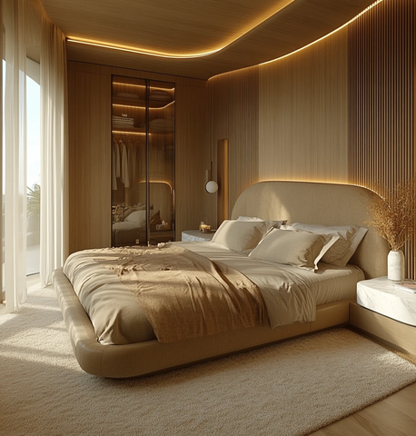中性色调实木卧室